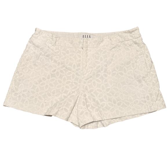ELLE White Eyelet Embroidered Mid Rise Shorts Size 6 Cotton Lined Boho Summer - Picture 1 of 6